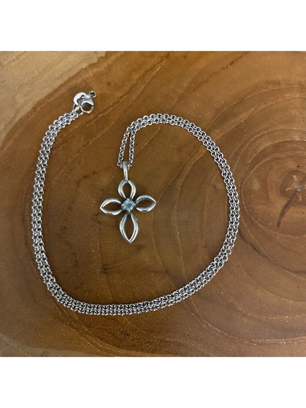 James Avery Aqua Spinel Remembrance Birthstone Cross Necklace, Sterling Silver